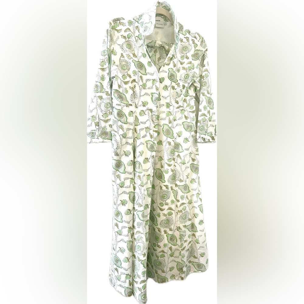 Julia Amory Cotton Button Down Shirt Dress in Celadon Buttercup - Picture 2 of 9